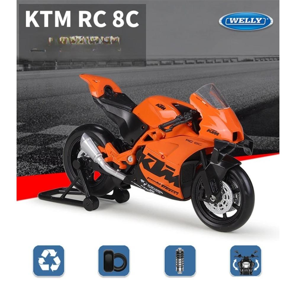 Welly 1/18 KTM RC 8C Металлическая модель уличного спортивного мотоцикла Литье под давлением Металлический модельный мотоцикл для шоссейных гонок Симуляция Детские подарки
