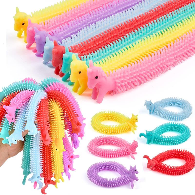 6PCS Funny Unicorn Pull Worm Noodle Fidget Toys Stretch String TPR Rope Anti Stress Toys String Stress Relief Autism Vent Toy
