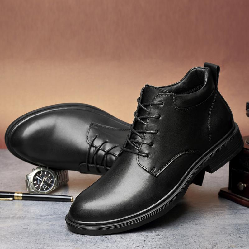 High Quality Genuine Leather Business Shoes High-top Men's Ankle Boots Luxury Brand Retro Winter Plush Snow Boots Man Warm Shoes
