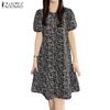 ZANZEA Women's Summer Round Neck Short-Sleeve Floral Print Dress