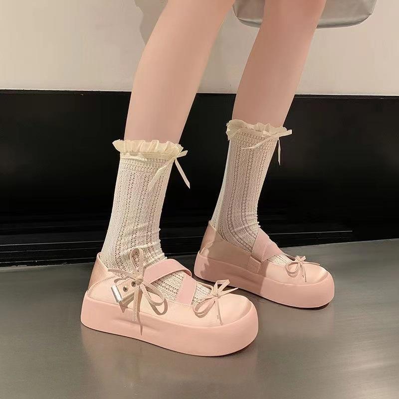 Модные туфли JK Lolita Mary Jane с круглым носком и толстой подошвой для женщин, милые балетки с бантом, удобные универсальные повседневные мокасины для женщин