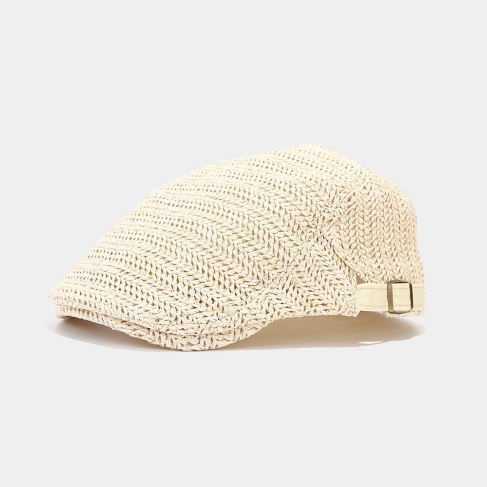 Flat Straw Beret Vacation Painter Beret Breathable Straw Newsboy Cap Unisex