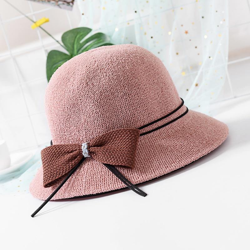 Women Sun Hats Woven Fisherman Hat Female Summer Travel Sunshade Sun Hat Breathable Bow Travel Beach