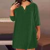 Женская мода большого размера с v-образным вырезом и семью рукавами, повседневные однотонные свободные платья с карманами
