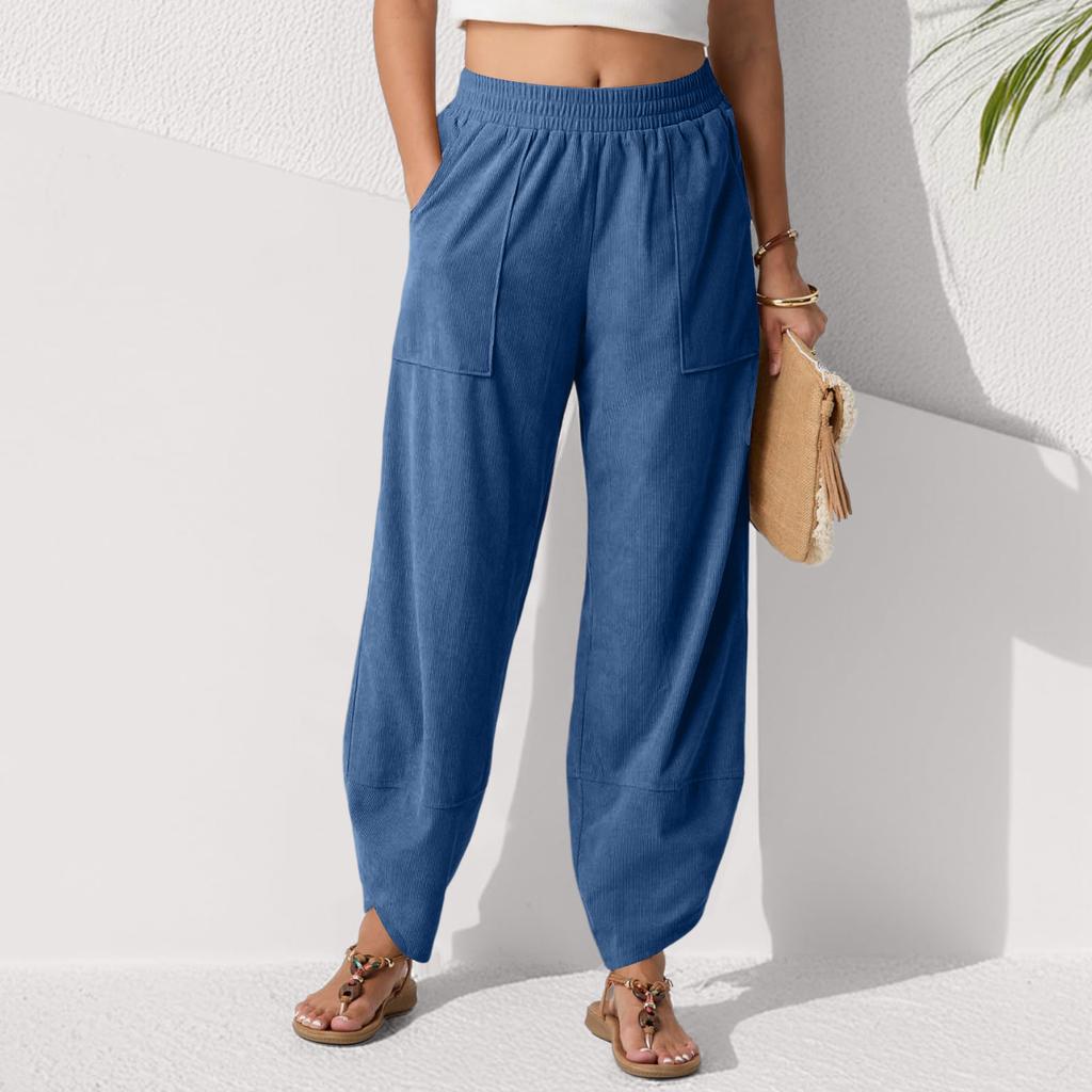 Модные женские однотонные повседневные укороченные брюки с карманами