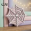 Boho Style Coffee Table Decor Halloween Spider Web Wooden Coaster, Anti-Slip Wood Cup Mat with Figurine, Heat Resistant Drink Coasters
