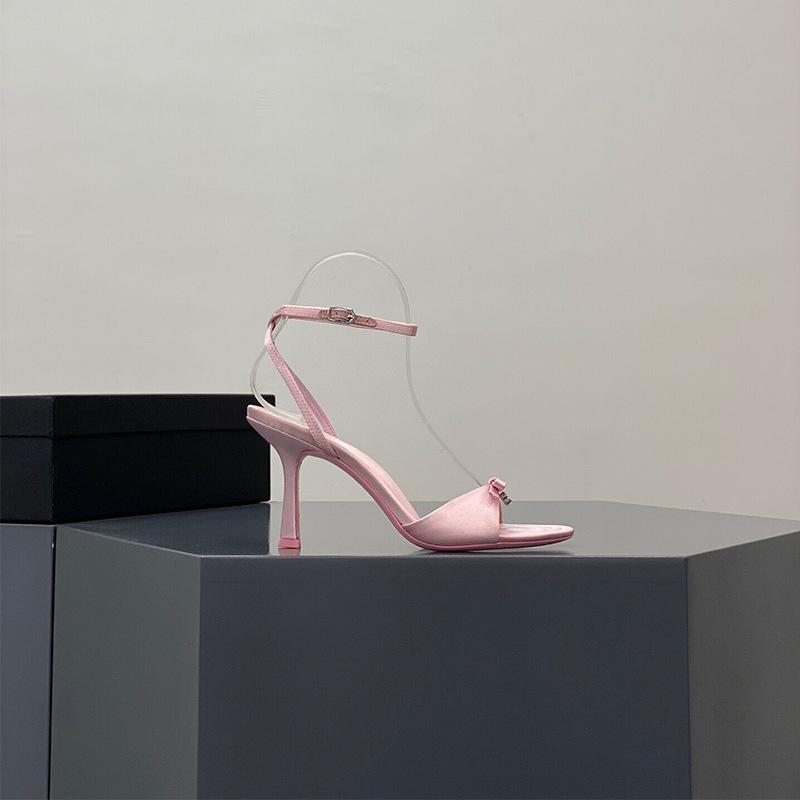 Модные женские босоножки на высоком каблуке 2024 года, новые элегантные атласные летние туфли-лодочки с бабочками, женские босоножки с открытым носком и тонким каблуком