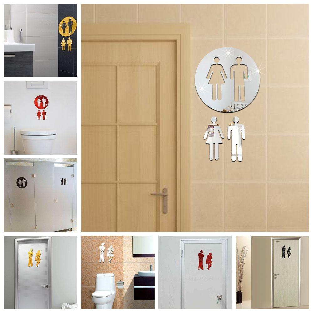 Entrance Bathroom Door Washroom Sign Poster Toilet Wall Stickers Woman & Man Mirror Surface Decal