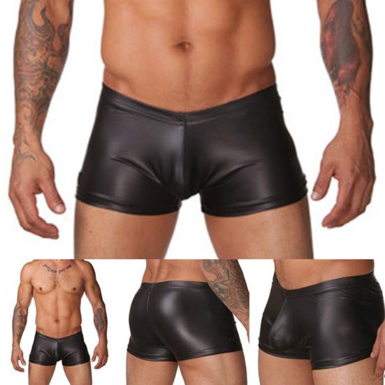 Sexy Men Faux Leather Boxers Briefs Shorts Underwear Soft Underpants Swimwear