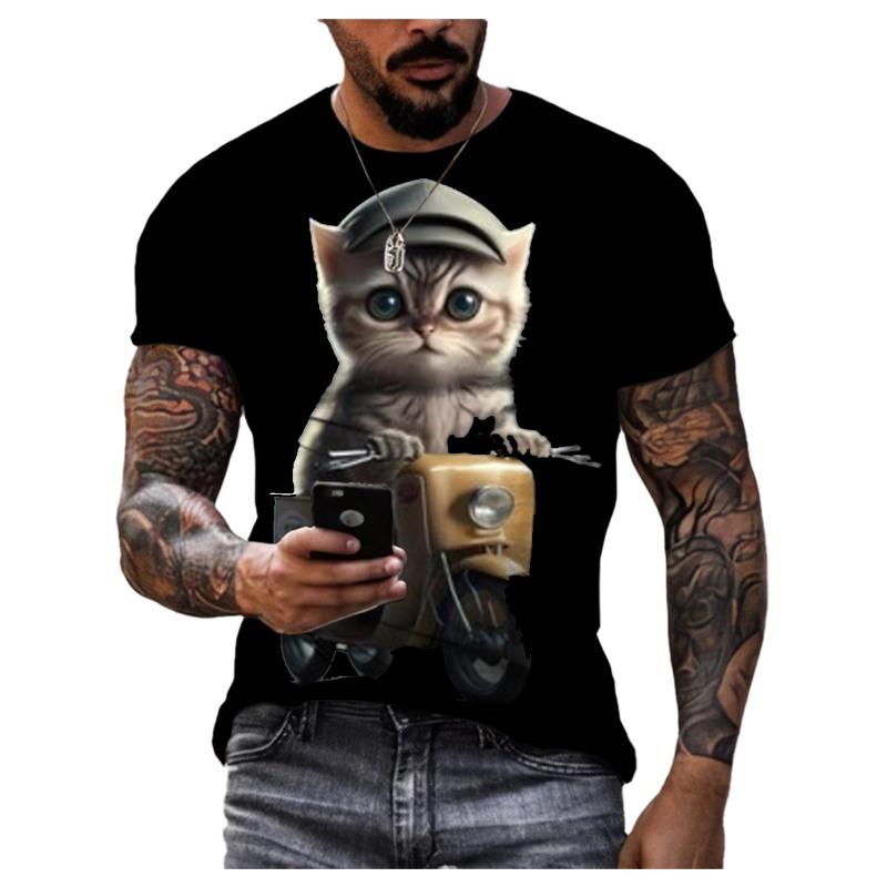 3D цифровой принт хип-хоп кот мультяшное животное мужской характер тренд стиль Харадзюку мода удобный быстросохнущий короткий рукав топ