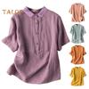 Женская повседневная рубашка с кукольным воротником и пуговицами, рубашка с коротким рукавом и однобортной однобортной однотонной рубашкой свободного покроя