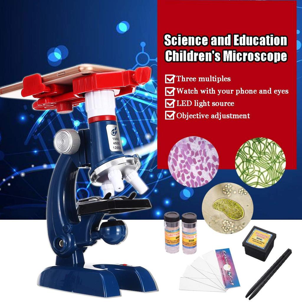 100x 400x 1200x Zoom Illuminated Monocular Children Kid Biological Microscope Set Student Educational Toy Gift