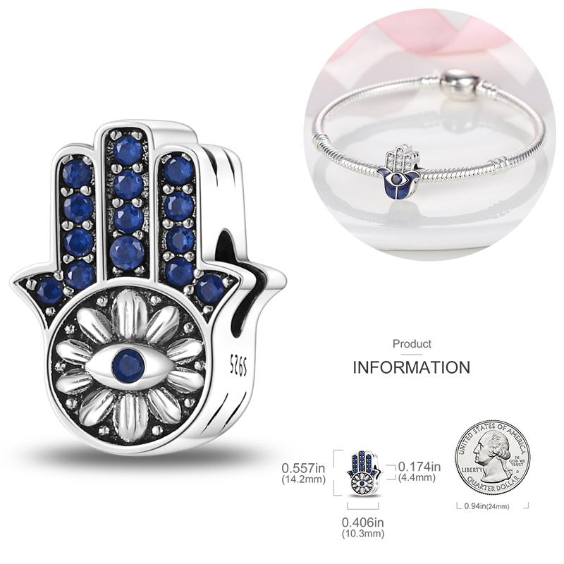 Защитные подвески из серебра 925 пробы Хамаса «Рука Фатимы Марии Мириам», подходящие для браслета «сделай сам», бусины «Глаз Провидения» своими руками