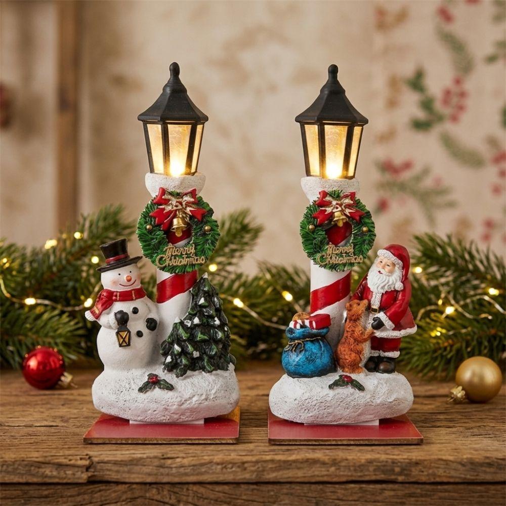 2Pcs Snow Scene Street-lamp Snowman Xmas Decor Vintage Holiday Desktop Plaque Home Decor
