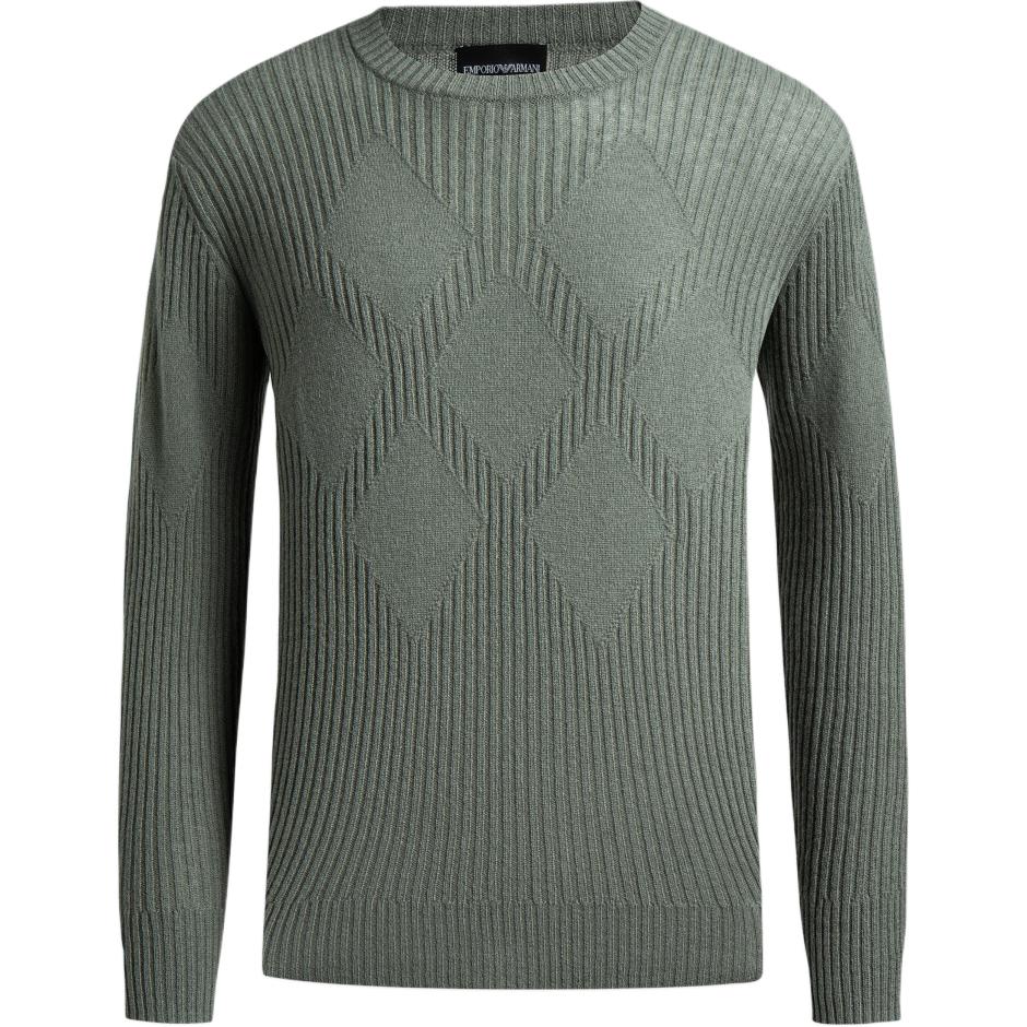 Emporio Armani Полосатый свитшот с круглым вырезом и длинным рукавом Мужской свитшот Серо-зеленый 6R1MV3-1M03Z-0544