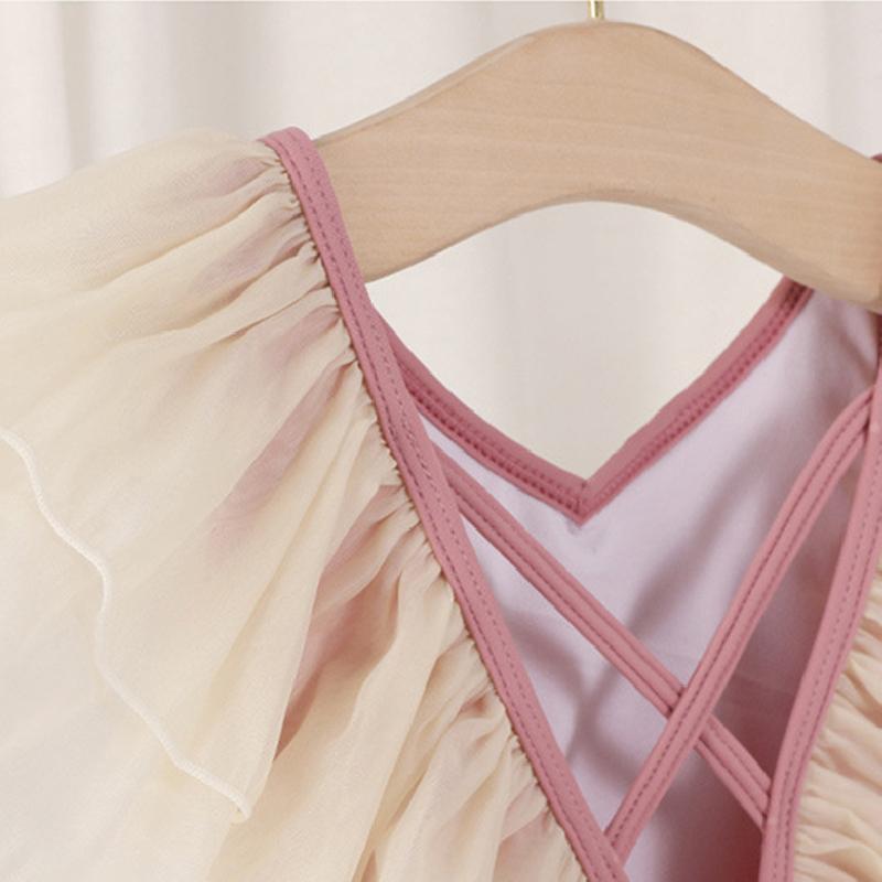 Купальник для малышей и девочек, весна-лето, сетчатый купальник с V-образным вырезом и открытой спиной, с шапочкой для детей, цельная детская одежда для девочек 1-8 лет