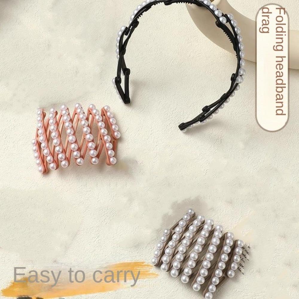 Plastic Retractable Hair Hoop Forsted Portable Hair Band All-matched Foldable Pearl Headband  Party
