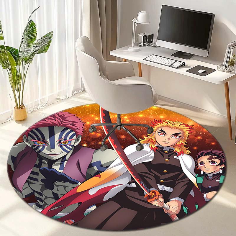 Classic Japanese-style cartoon Demon Slayer round rug, home soft decorative anti-slip yoga mat and chair mat, outdoor floor mat carpet K9