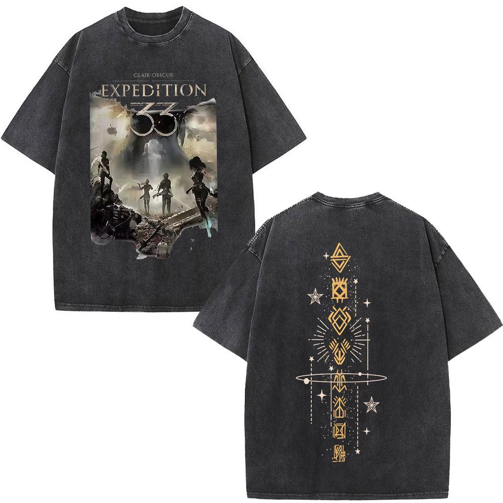 Esquie Clair Obscur Expedition Vintage Washed T Shirts Mens Women Clothing Fashion Cotton Short Sleeve Tshirt Streetwear