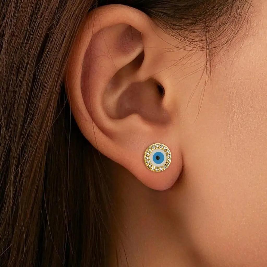 1 пара Популярных в Турции Синих Серёг-Гвоздиков с Глазом Фатимы Роскошные с Инкрустацией Цирконами Мужские Женские Медные Украшения