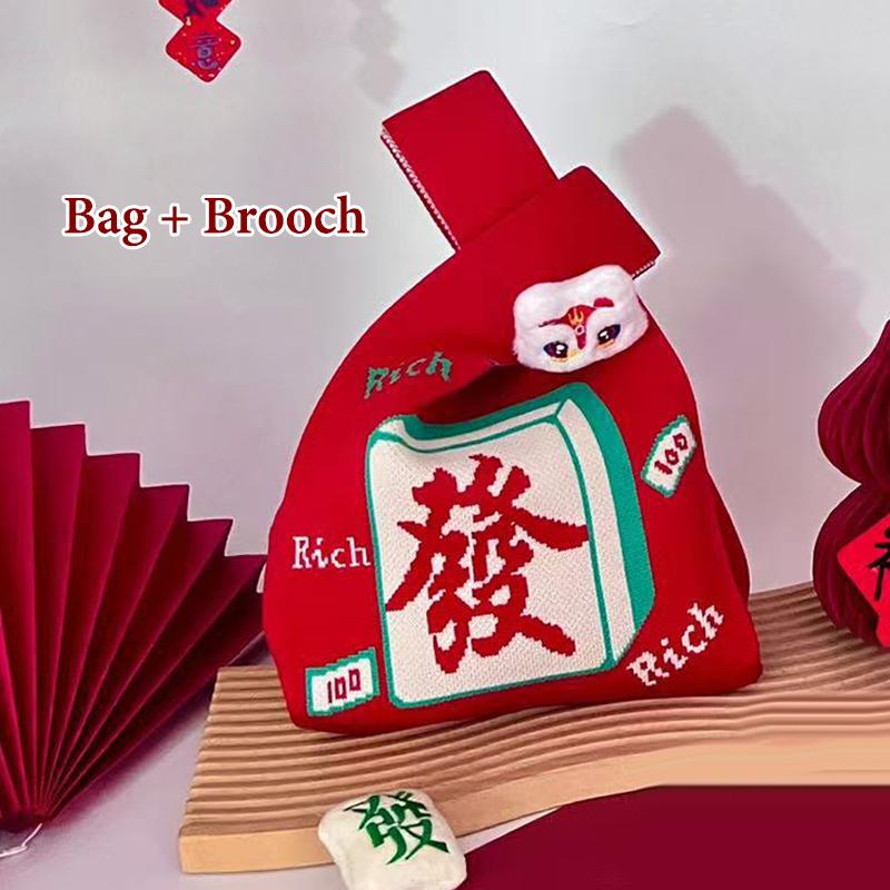 2026 Новогодний Мультяшный Талисман Пони Вязаный Подарочный Мешок Ручной Мешок для Конфет Большая Вместимость Мешок на Завязках на Запястье Милые Многоразовые Сумки для Покупок