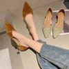Fashion 2024 New French Retro High Heels Women's Thin Heels Hollow Pointed Shallow Mouth Korean Edition Fairy Style Sandals