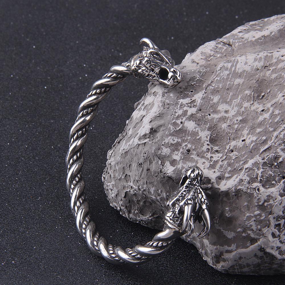 Mens Bracelet Mens Jewelry Silver Bracelet Viking Bracelets Jewelry Set of Dragan Bracelet Wolf Bracelet