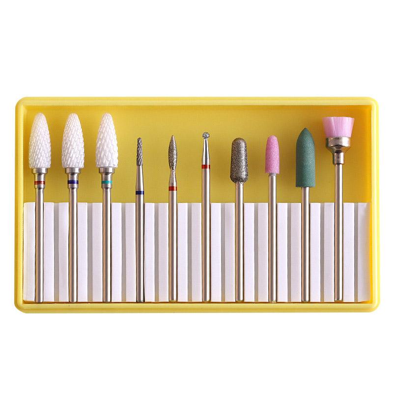 10 шт. / Коробка Набор сверл для ногтей Керамика Вольфрамовый карбидный сплав Электрический набор полировальных инструментов Маникюрный станок Инструменты для ногтей