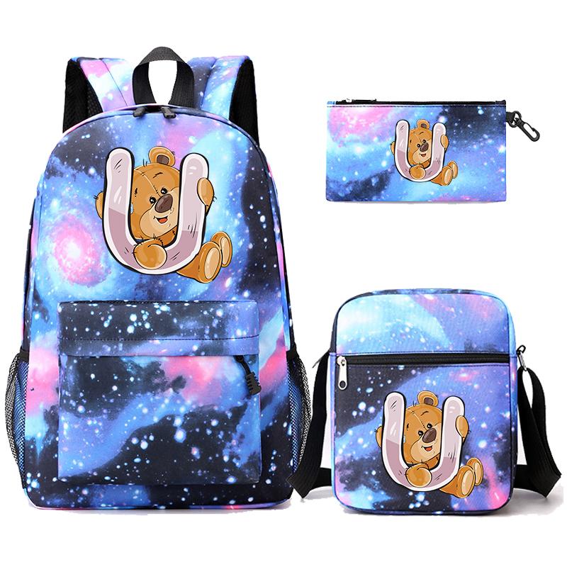 3 шт./компл., рюкзак с 26 английскими буквами, рюкзак для мальчиков и девочек, кавайная сумка на плечо, пенал, студенческая сумка