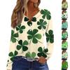 Women's Fashion Casual  Printed V-Neck Long Sleeve Button Down T-Shirt Top