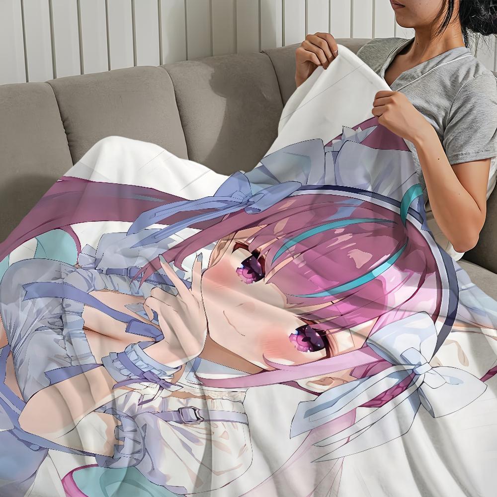 music anime girl H-Hololive M-Minato Aqua Flannel warm soft plush blanket sofa living room hogar office bedroom travel gift home