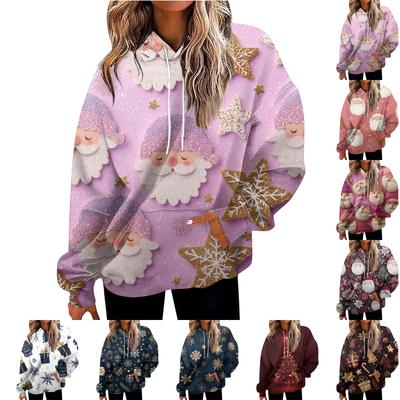 Женская модная толстовка с рождественским принтом, повседневная толстовка с капюшоном и карманами