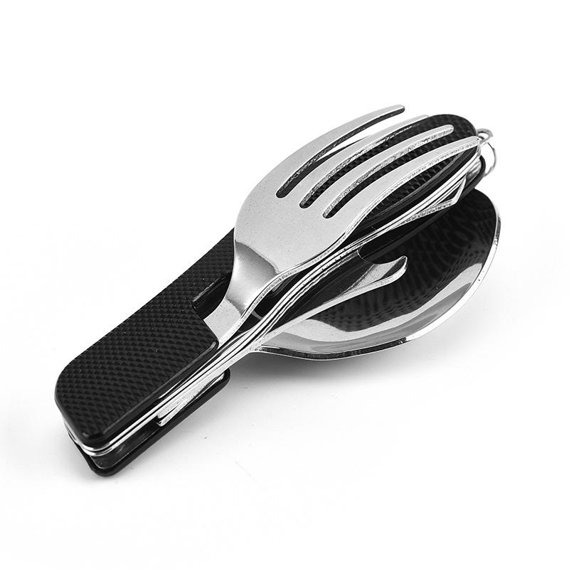 Stainless Steel Cutlery 4 In 1 Outdoor Picnic Tableware Foldable Knife Fork Spoon Bottle Opener Folding Pocket Cutlery Set