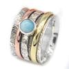 925 Sterling Silver, Larimar Ring, Three Tone Ring, Handmade Ring, Bohemian Ring, Silver Ring, Statement Ring, Spinner Ring
