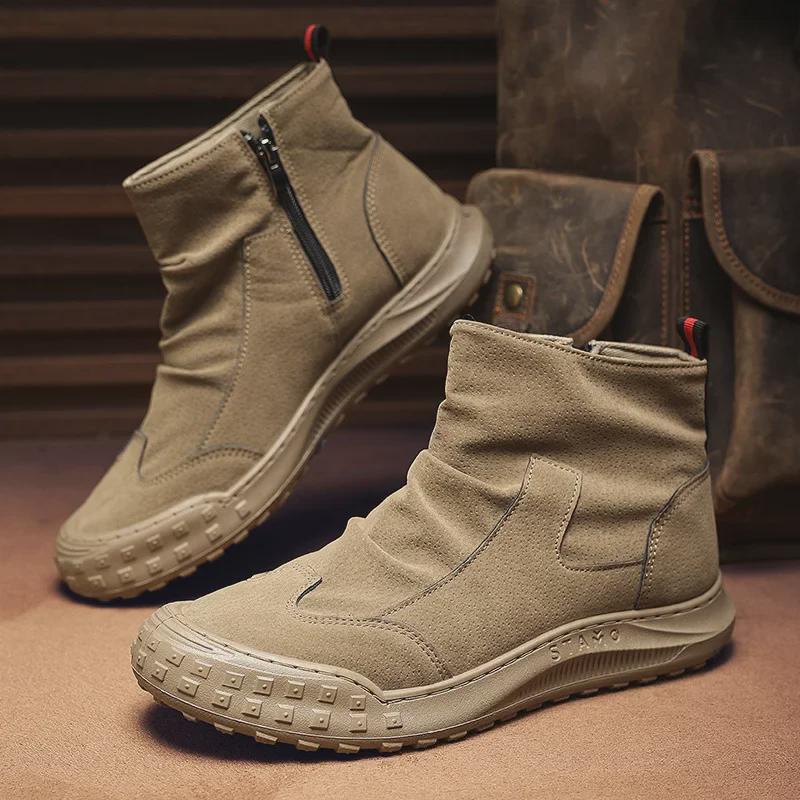 Men's Waterproof High-Top Retro Suede Martin Boots - Dirt-Resistant Casual Work Shoes for Autumn and Winter