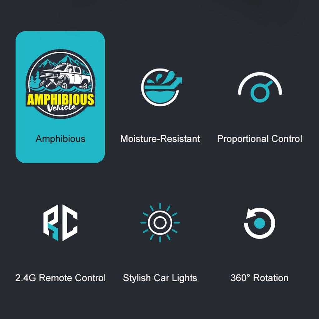Автомобиль-амфибия с дистанционным управлением, 2,4 ГГц, 4WD, внедорожник с фарами, водонепроницаемая трюковая машина, вращающаяся на 360 градусов