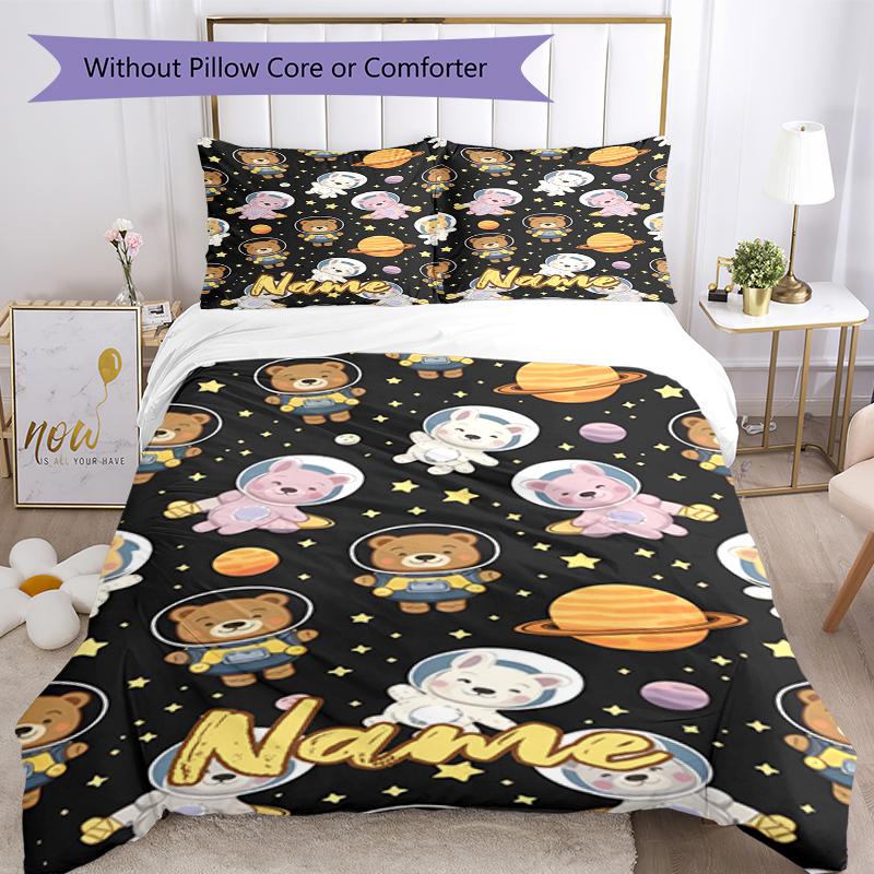3pcs Custom Name Animals Bedding Set Duvet Cover Closure Includes 1 Duvet Cover & 2 Pillowcases, Soft and Comfortable for All Seasons.
