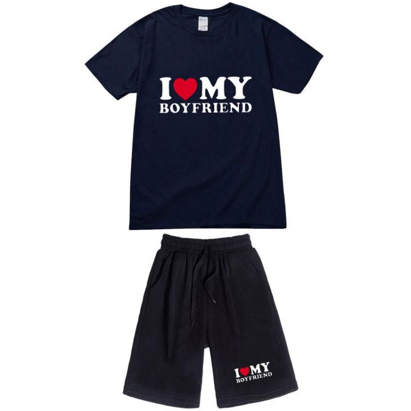Men Women Cotton Short Sleeve T-Shirt Shorts Set Casual Outfit Youth Style