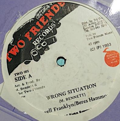 12inch Record CHEVELLE FRANKLYN BERES HAMMOND Wrong Situation TWO001 Two Friends Rec 1993 UK Reggae Ska Dub Used