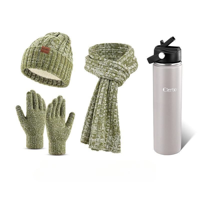 Christmas Hat, Scarf, Gloves, Water Cup Four-piece Set, Winter Velvet Warm Knitted Hat, New Year's Gift Box.