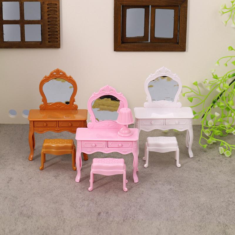 1:12 Dollhouse Miniature Dressing Table W/Mirror Bedside Table Chair Make-Up Table Home Decor Toy Doll House Accessories