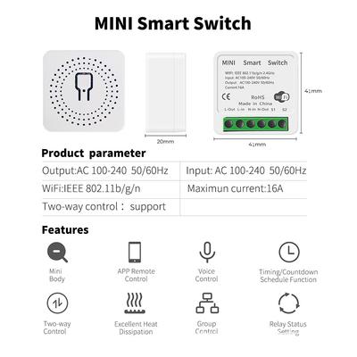 MINI-переключатель Tuya smart WIFI switch поддерживает голосовой помощник Google Home Alexa
