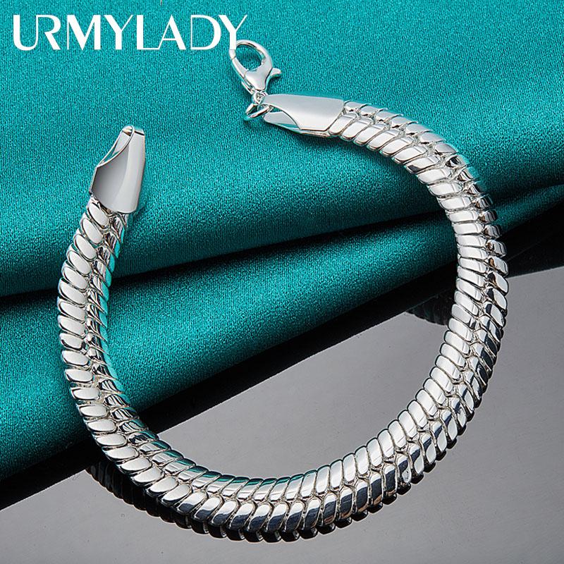 Браслет-цепочка из стерлингового серебра 925 пробы 10 мм с боковой змеей для женщин и мужчин, очаровательные ювелирные изделия для свадьбы, помолвки и вечеринки