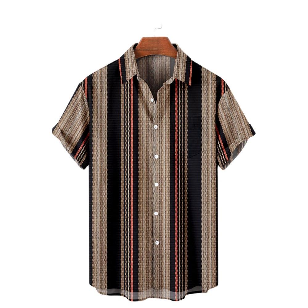 Гавайская мужская рубашка в полоску, мужская рубашка Camisa с коротким рукавом, повседневный топ, свободная футболка, мужская одежда