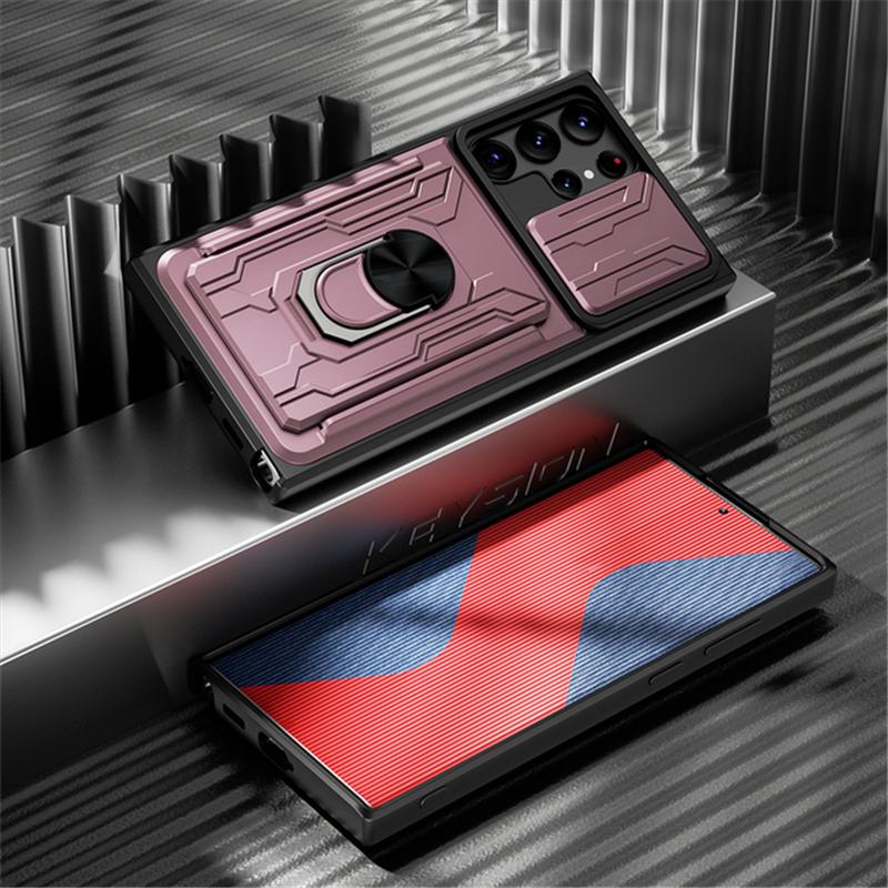Чехол для Samsung Galaxy S23 Ultra Plus Ударопрочный с держателем для карт Защита камеры-слайдер Бронированный чехол-кольцо для Samsung S23 S23Ultra S23Plus