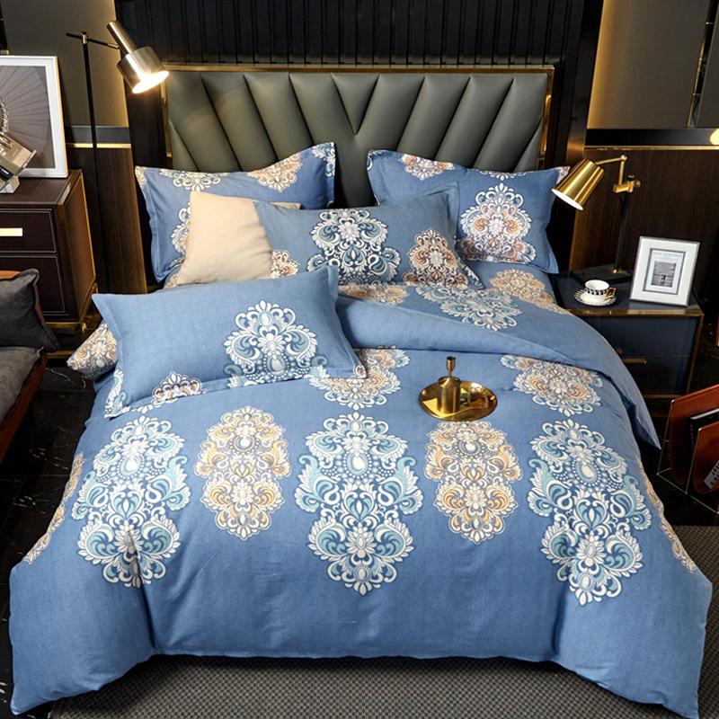 Комплект из четырех предметов из плотного хлопкового потертого материала, легкое роскошное теплое одеяло из чистого хлопкового набивного потертого материала, комплект из четырех предметов из простыни