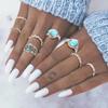Exclusive Turquoise Knuckle Ring Set: 8-Piece European & American Fashion Jewelry