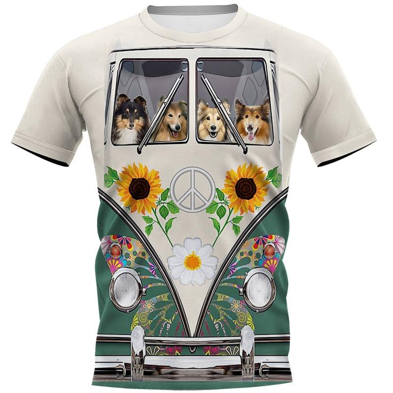 Мужская 3D-печатная футболка Хиппи с принтом собаки с коротким рукавом, с круглым вырезом, повседневный топ