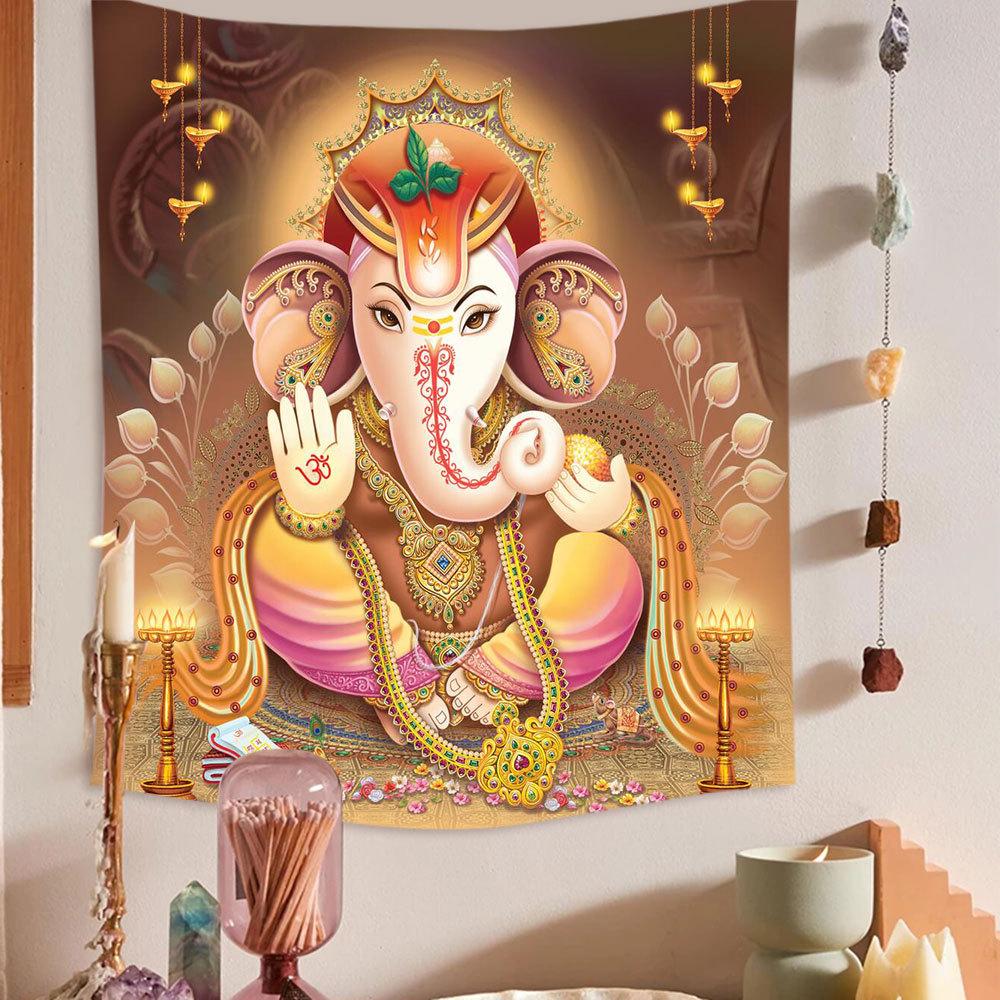 Dieu Ganesha Tapestry Esotericism Colorful Elephant Wall Hanging for Religious Ceremony Hindus for Home Living Room Decoration