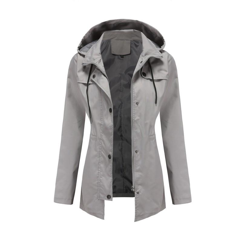 Womens Lightweight Hooded Trench Coat Mid-Length Rain Jacket Outdoor Windbreaker